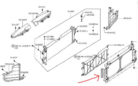 рамка радиатора, дифузора нисан лиф 13-