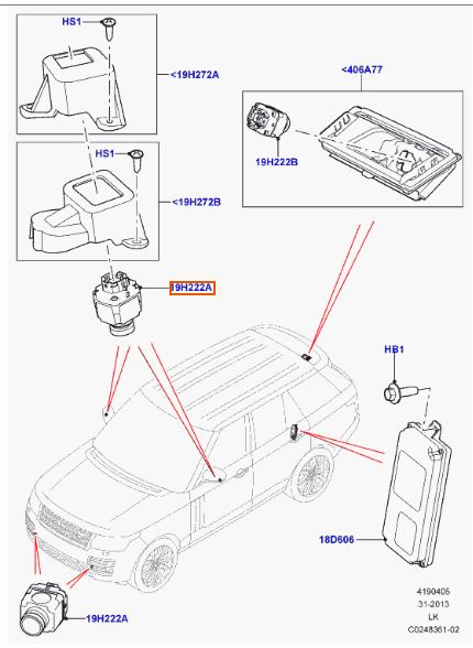 перевірена, гарантія, камера кругового огляду переднього бамперу та зовнішнього дзеркала Range Rover L405, L494