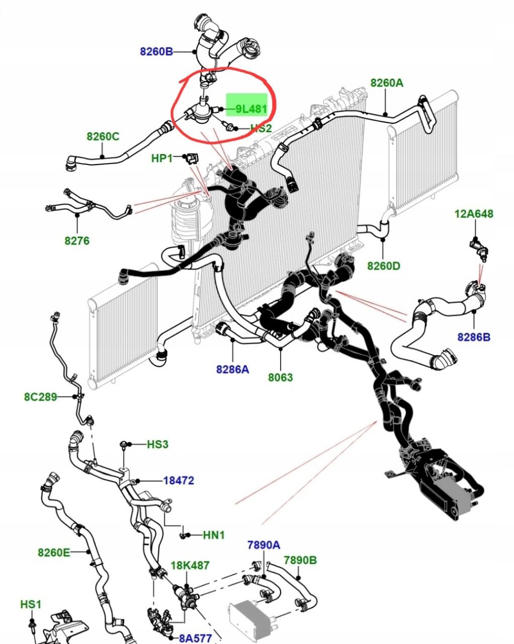 трійник двигун 3.0 сепаратор системи охолодження двигуна Range Rover 4 (L405, 2014 - 2022) Range Rover Sport 2 (L494, 2014 - 2022) Land Rover Discovery 5 (L462, с 2017) Land Rover Defender New (L462, L663, с 2020)